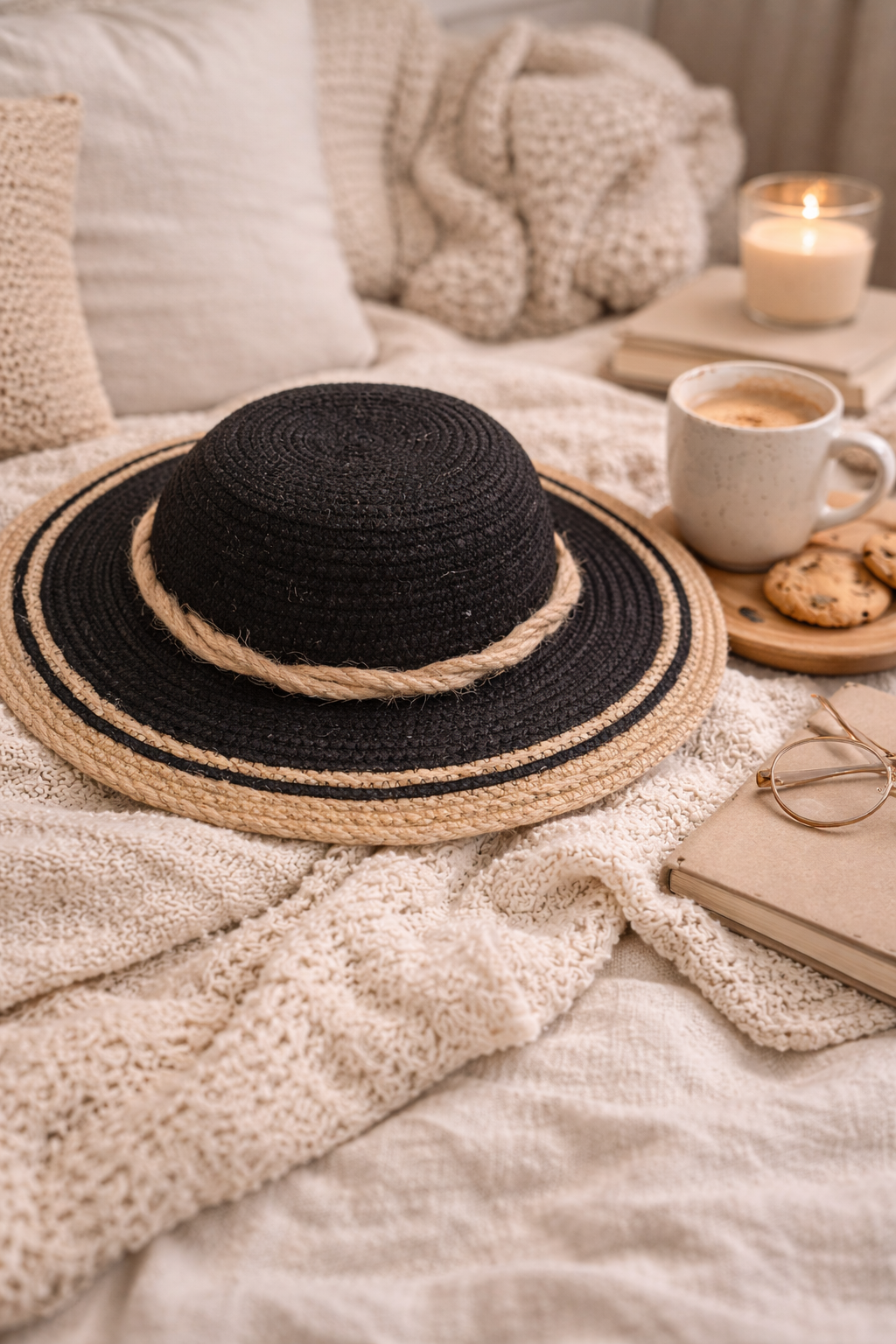 Jute and Black Asante hat