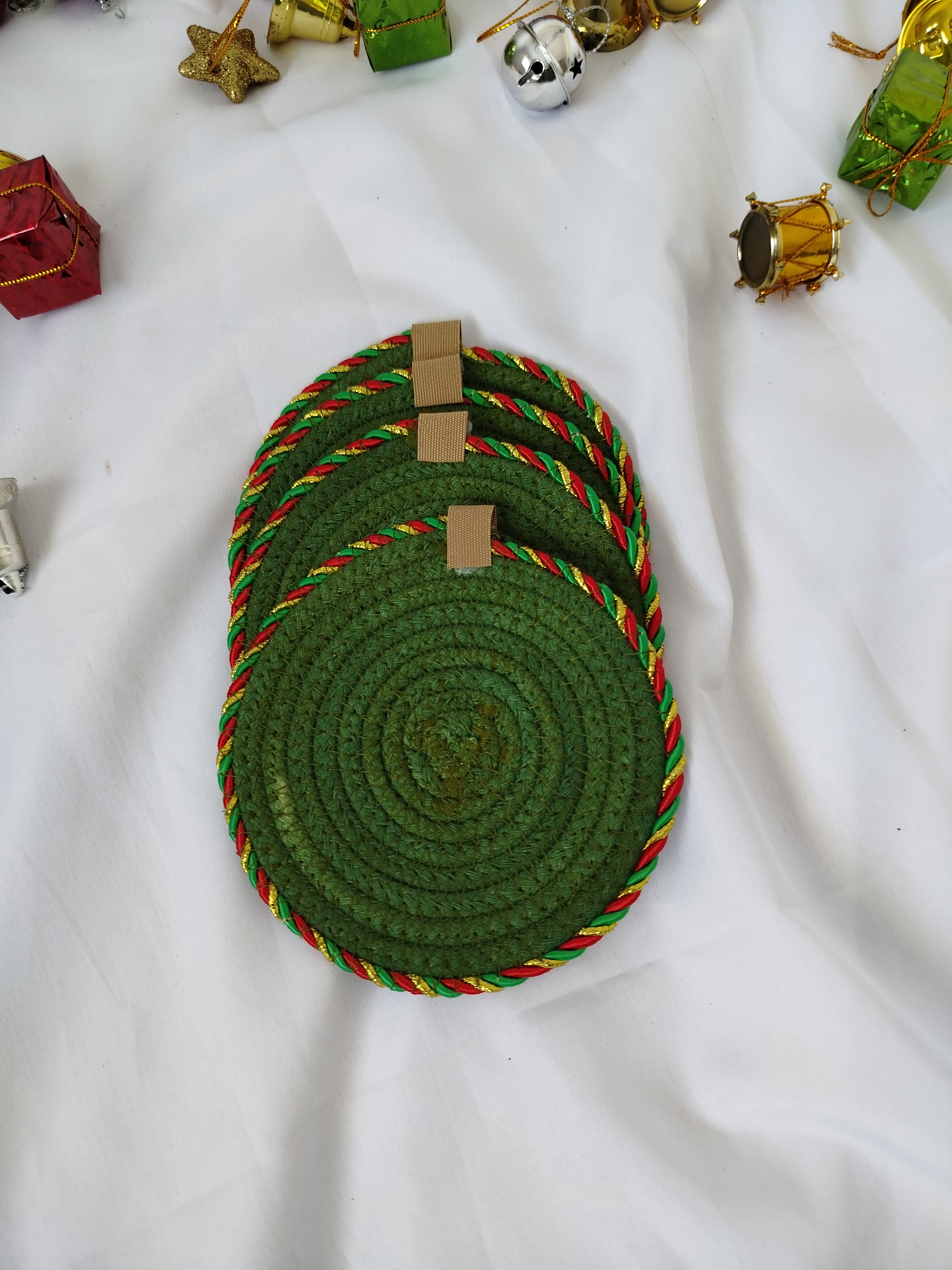 Set of Green Christmas coasters