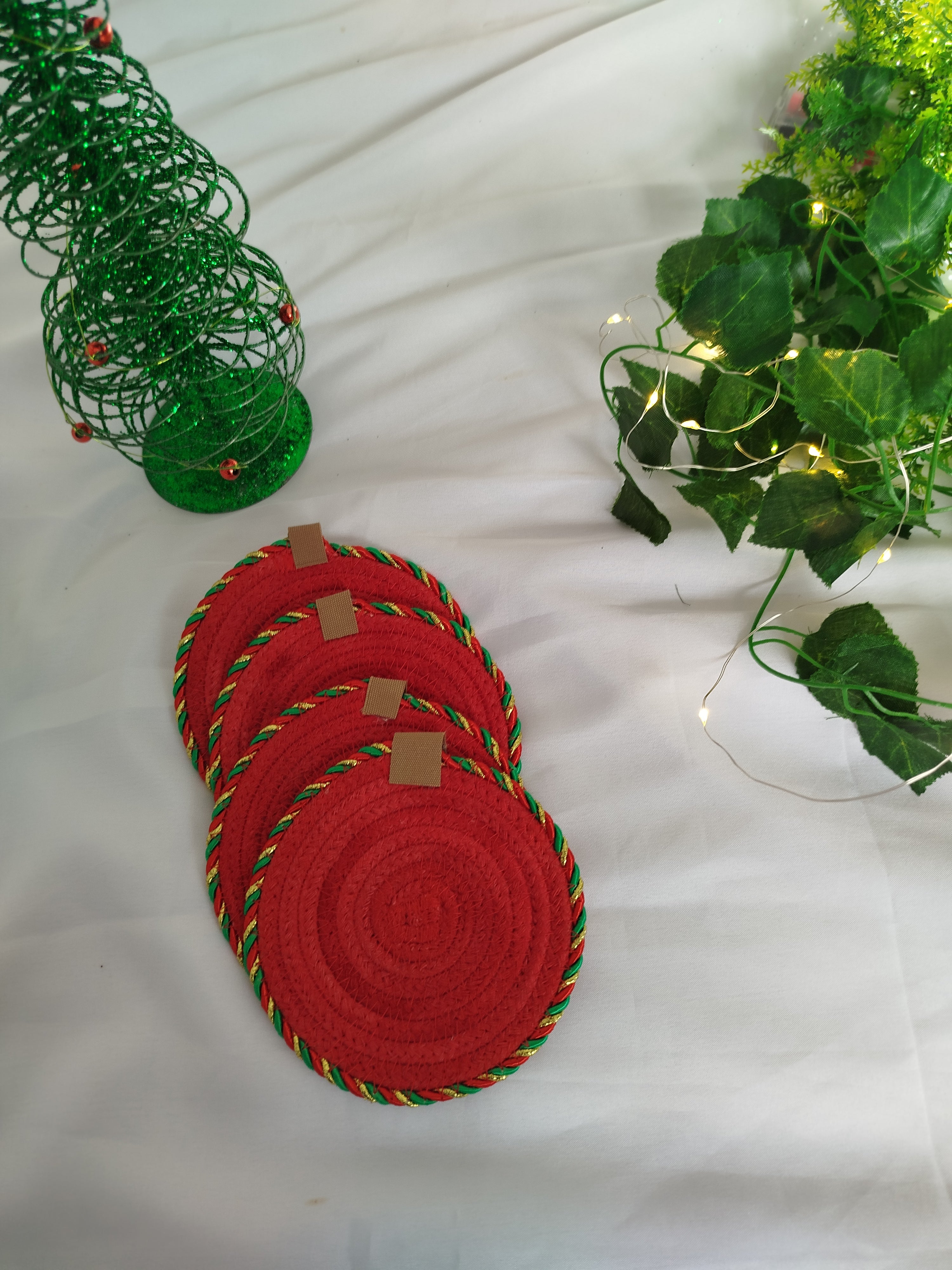 Set of red Christmas coasters