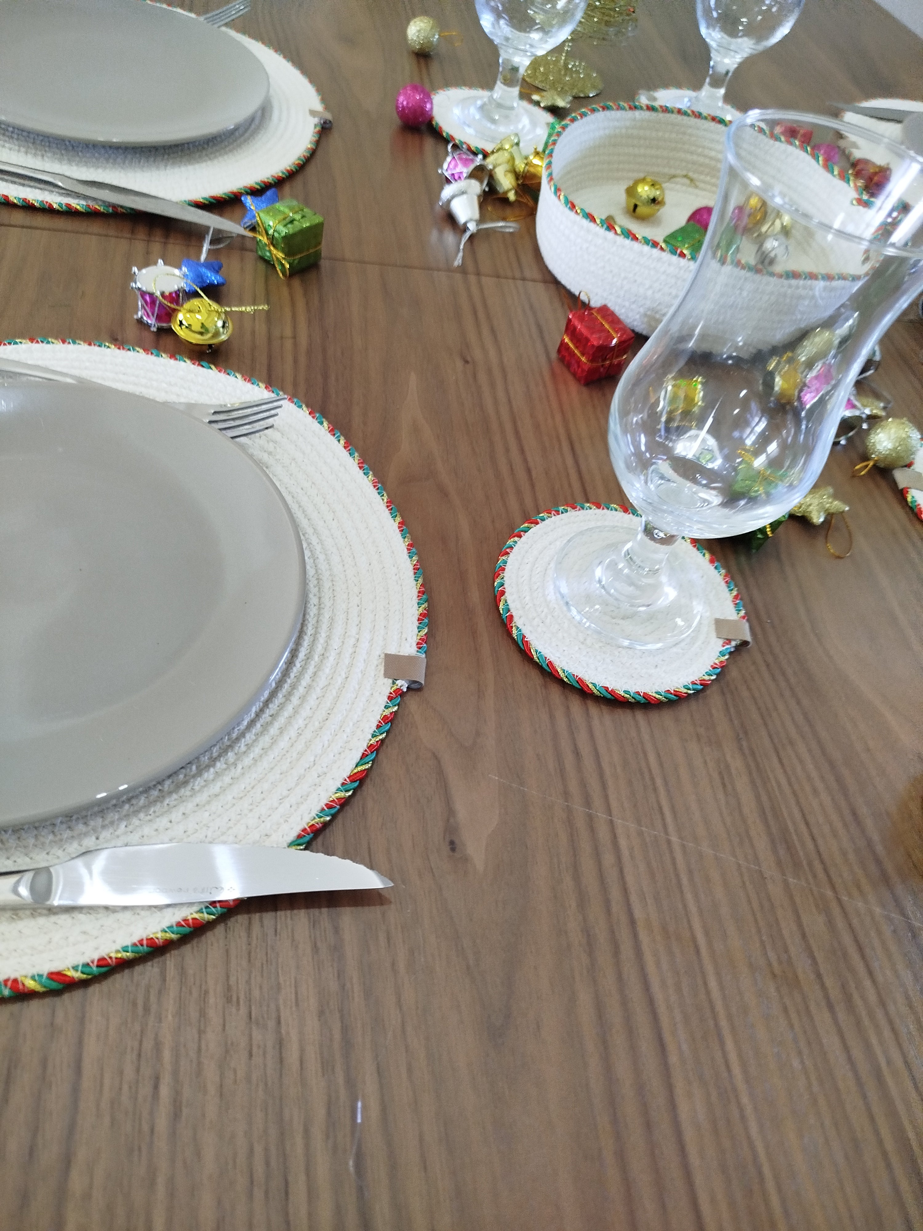 Set of white Christmas coasters