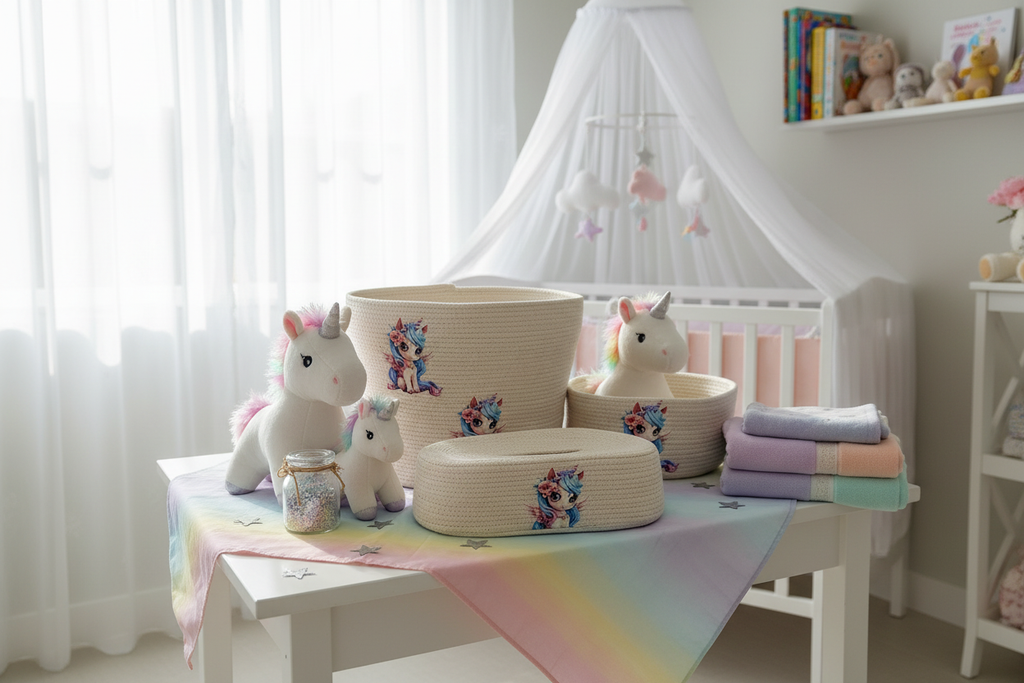 The unicorn nursery set lifestyle photo
