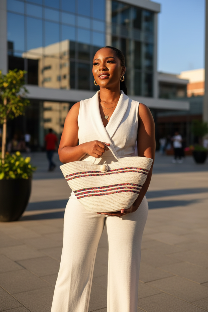 Ivory Ndebele Shopper Bag Lifestyle
